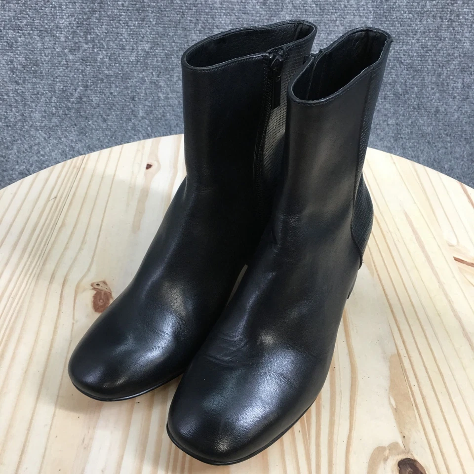 Donald Pliner Botas Mujer 6 M Cindee Botines Cuero Negro Cremallera Lateral Tacones Foto 3 de 4