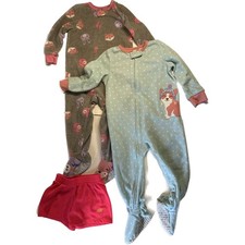 Set of 2 Carters Fuzzy Footed Pajamas Girls 24m Preowned Puppy Woodland Animals