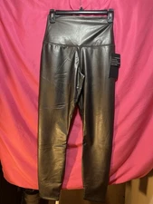 90 Degree by Reflex Super Hi Rise Leatherette Leggings Women's Sz M Gunmetal
