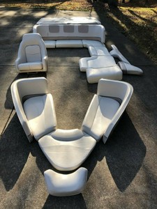 Details About Mastercraft Maristar Seats Cushions Interior Vinyl Boat Marine White Blue Tan