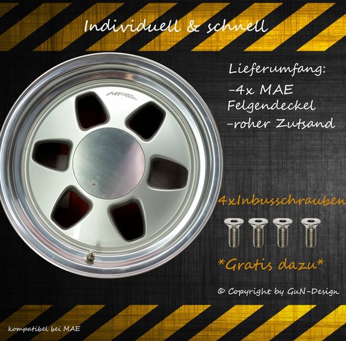 MAE Felgendeckel geeignet für MAE Flach glatt Nabendeckel 4xDeckel 16,17,18 Zoll - Bild 1 von 2