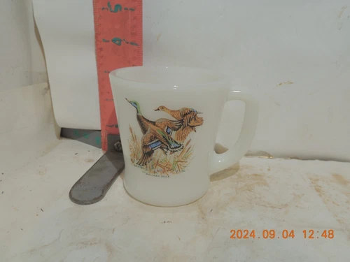 Vintage Fire King Game Birds Coffee Mug with D Handle Mallard Duck Oven Ware