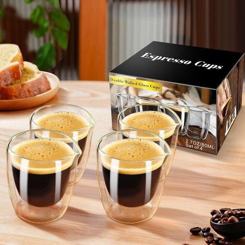 Espresso Cups Set Of 2, Double Wall Insulated Glass Coffee Mugs 5.5 OZ, Cappu... - Picture 8 of 11