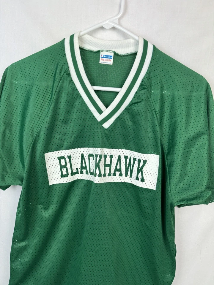 Vintage Champion Blue Bar Shirt Jersey Nylon Mesh Medium Green USA 70s 80s - Image 3 of 4