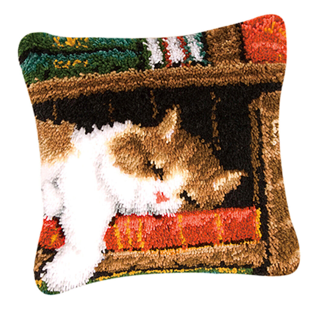 Sleeping Cat Latch Hook Rug Kit for Woman Man DIY Cushion Cover Embroidery