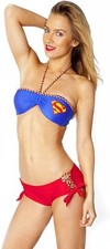 DC Women's Supergirl Braid Bandeau Lace Up Cheeky Short Bikini Set SG4992