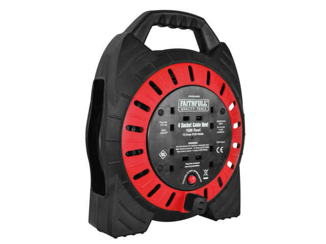 Faithfull 10m Metre 4 Gang / Way / Socket Extension Lead Cable Reel 230V 13A