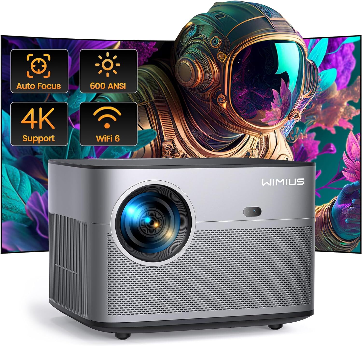 [Auto Focus/Keystone] 4K Projector with WiFi 6 and Bluetooth 5.2, FHD Native...