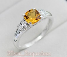 7MM Natural Citrine Gemstone Solid 925 Sterling Silver Engagement Ring For Women
