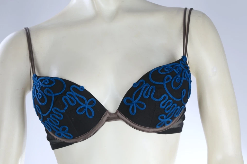 Sujetador acolchado negro detallado con correa azul La Perla talla US 34 B EU 75 Foto 2 de 4