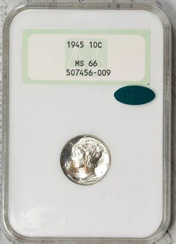 1945-D Mercury Silver Dime 10c MS 66 TONED NGC Graded and CAC-approved