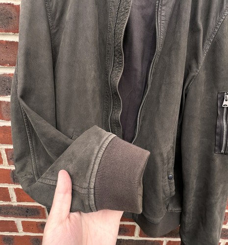 All Saints Mens IKEDA Suede Leather Bomber Jacket MEDIUM Grey AllSaints Biker - Picture 9 of 14