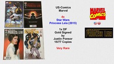 Star Wars Princess Leia - 4x US Marvel (2015) - DF Gold Signed J. Ponsor - NEW!