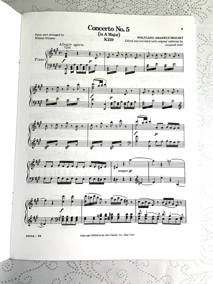 CARL FISCHER MOZART CONCERTO NO. 5 IN A MAJOR FOR VIOLIN AND PIANO K. 219 BOOK - Image 3 of 3