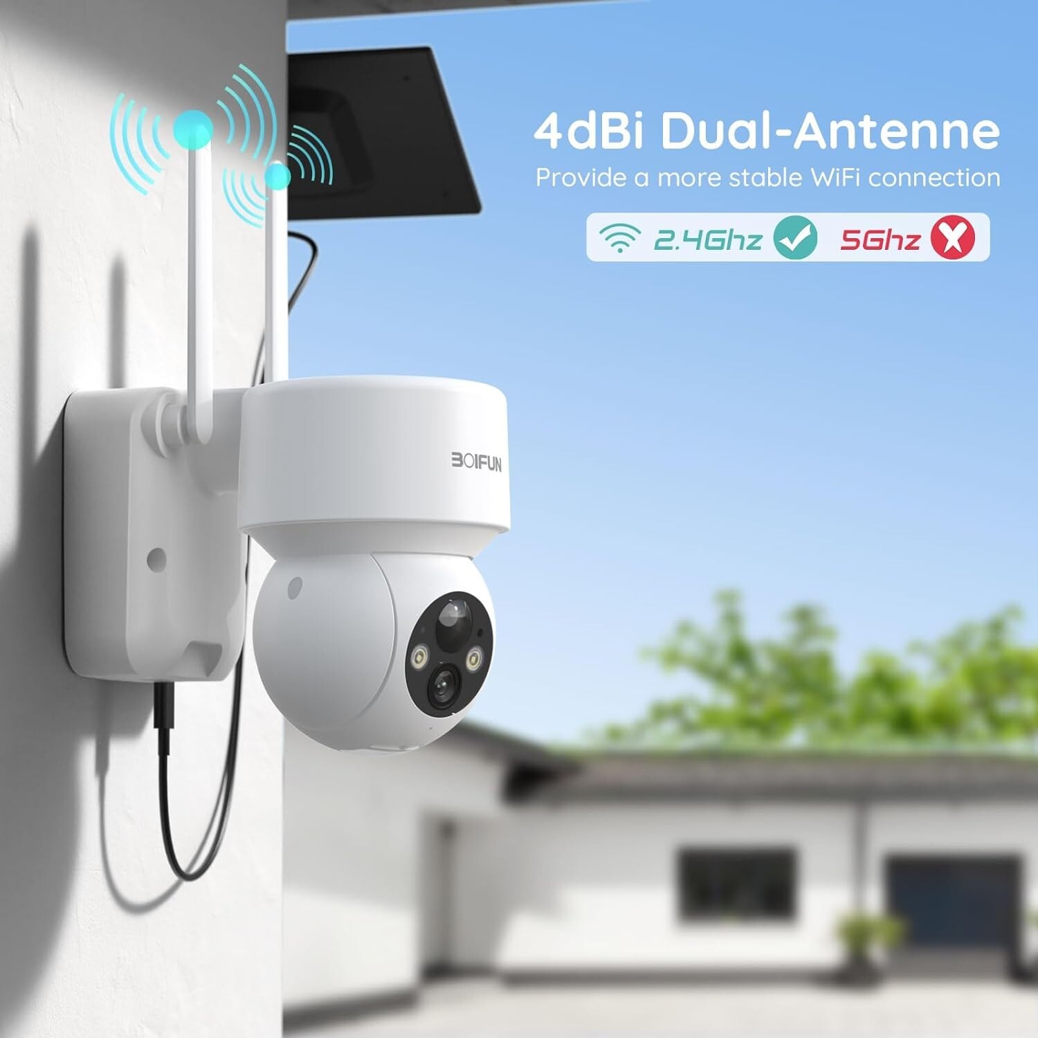 BOIFUN Outdoor Wireless Solar Security Camera 360° PTZ Home WiFi Battery CCTV