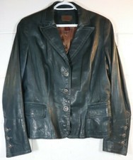 Vintage Danier Blue Italian Leather Jacket Women M Made in Canada Steampunk F5