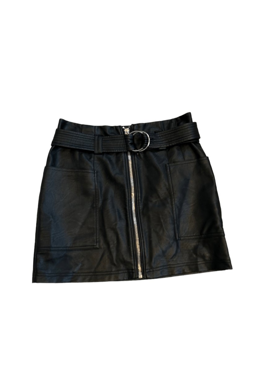 Topshop Belted Front Zip Faux Leather Mini Skirt Womens Black Size