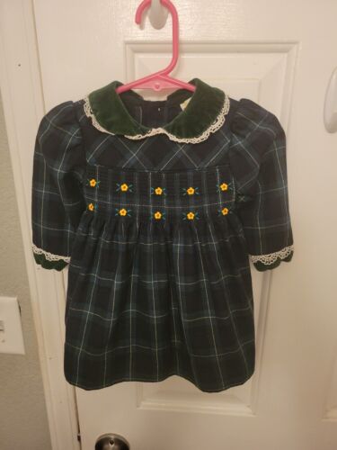 Baby Togs Vintage Blue And Green Checkered Dress With Embroidery.  Size 12 Month - 第 1/11 張圖片