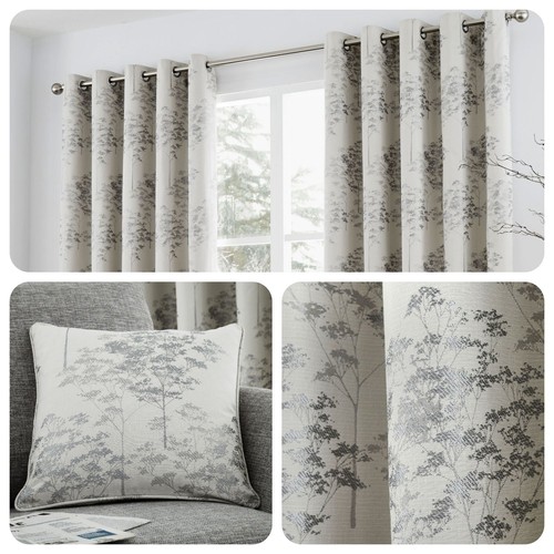 Cortinas y cojines tejidos para ojales Curtina ELMWOOD plata metálica Jacquard - Imagen 1 de 12