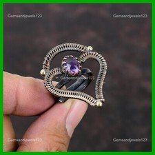 Copper African Amethyst Gemstone Artisan Wife Promise Wire Wrapped Ring Jewelry