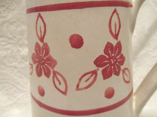 Ceramic Pitcher~Cream Color~Red Pattern~Made in Romania~Ceramiche Virginia - Picture 7 of 12