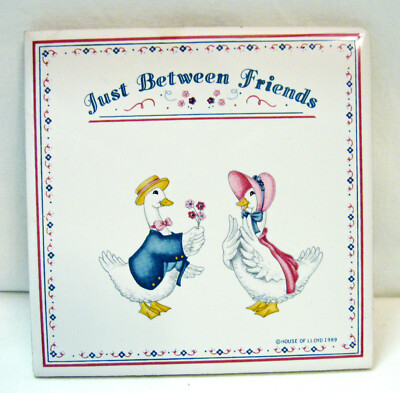 JUST BETWEEN FRIENDS Ducks 4'' Hanging Tile or Trivet House of Lloyd Taiwan 1989