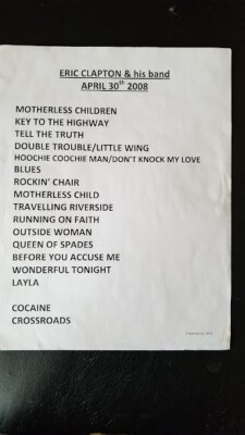 ERIC CLAPTON - ORIGINAL 8.5 X 11 CONCERT STAGE USED SETLIST SUN ...