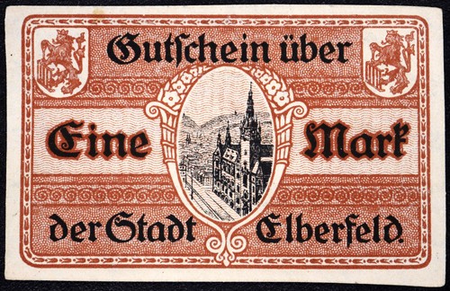 Elberfeld 1918 1 Mark Grossnotgeld Deutsche Notgeld Banknote - Bild 2 von 2
