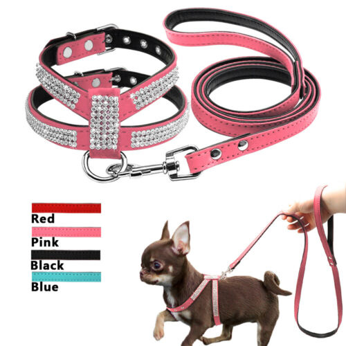 Small Pet Bling Rhinestone Harness Leash Walking Lead Puppy Dog Cat Chihuahua US - Picture 1 of 24