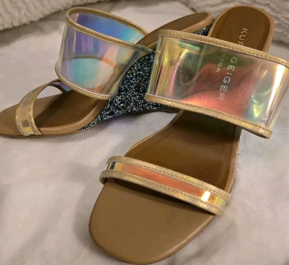 Sapatos de festa Kurt Geiger London "Charing" slides FÉRIAS cunhas glitter tamanho 6 - Imagem 4 de 4