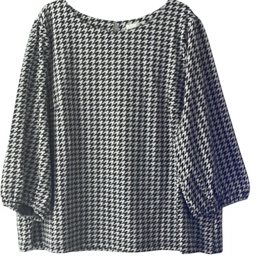Everleigh Top Womens 3X Houndstooth Knit Blouse Black White Stretch Knit Lined