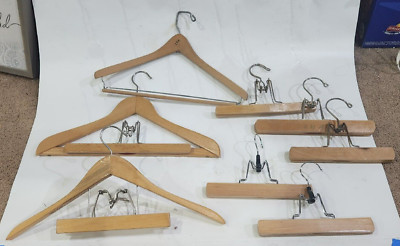 VTG 8 pc lot Wooden iron Clamp suit pants Hangers TAIWAN NEVCO Diplomat clothes