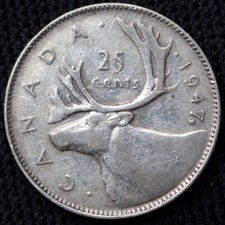 1947 ML (Maple Leaf) CANADA 25 CENTS .800 SILVER - King George VI