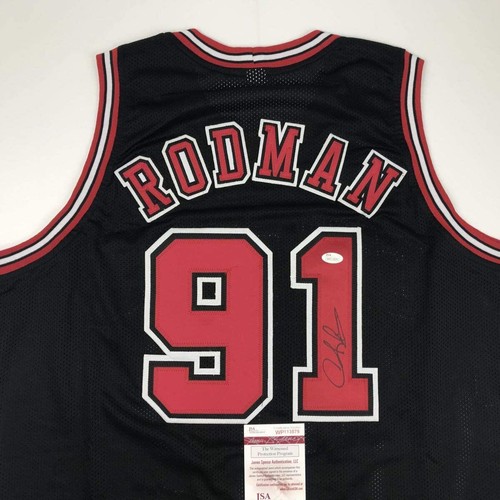 Autographed/Signed DENNIS RODMAN Chicago Black Basketball Jersey JSA COA Auto - Picture 2 of 4