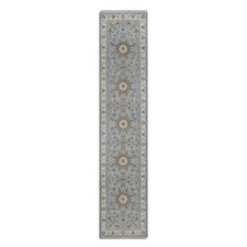 2'8"x12'9" Blue Nain Flower Design Wool and Silk Hand Knotted Runner Rug R91026