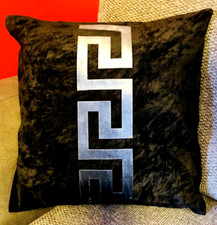 Greek keys Border/black & Silver/Grey decorative Pillow Throw Cover 17”