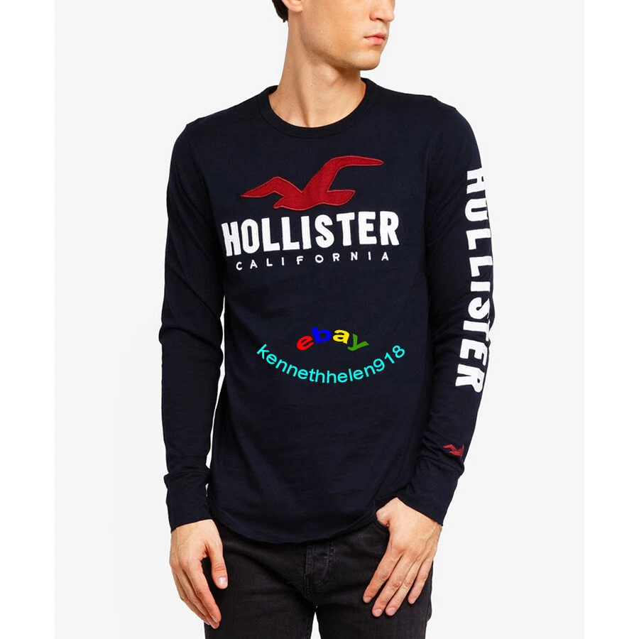 HOLLISTER LONG SLEEVE LOGO GRAPHIC TEE SHIRTS BLACK MENS SIZE