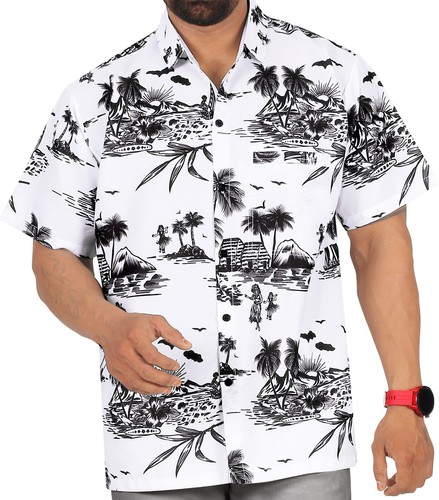 LA LEELA Men's Hawaiian Short Sleeve Button Down Shirts XXL Landscape, White - Bild 1 von 3