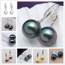 Big 12mm Genuine South Sea Shell Pearl Round Beads Dangle Hook Earrings AAA 