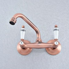 Antique Red Copper Bathroom Basin Faucet Wall Mount Tub Sink Mixer Tap Zsf869
