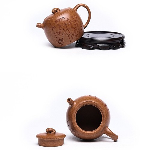Handmade Tea Pot With Certificate Paper Chinese Character Bamboo Carve Zisha Pot - Picture 6 of 8