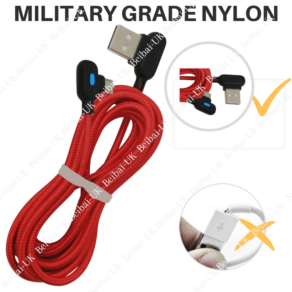 3Pack 90 Degree Elbow Micro USB Cable Braided Charger for Android Samsung 3/6 Ft - Image 2 of 4