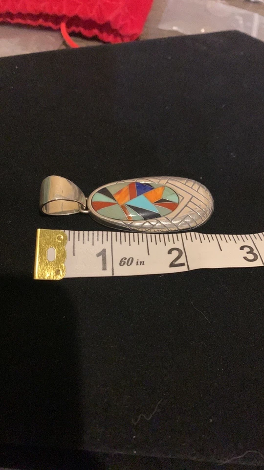 Carolyn Pollack Pendant Sterling Turquoise Lapis Spiny Inlay Pieces of the Past - Image 4 of 4