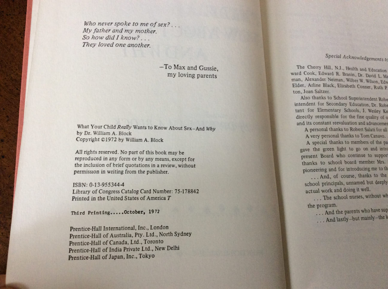 What Your child Really Wants to Know about Sex and Why by William A Block HC/DJ