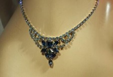 Vintage 60's Beautiful Blue Sparkling Ab Rhinestone Fancy Necklace 532jl2