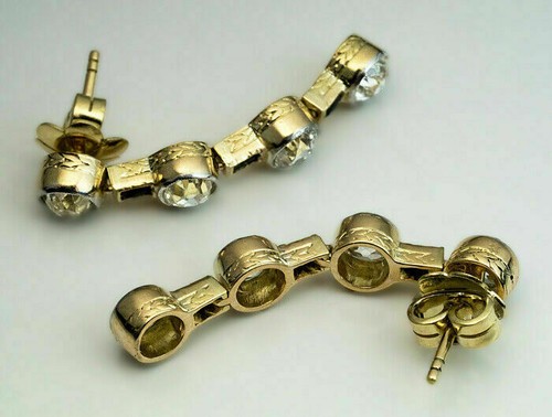 Pendientes largos colgantes de plata 935 con ónix y zafiro de corte redondo de 2 quilates para mujer - Imagen 3 de 8