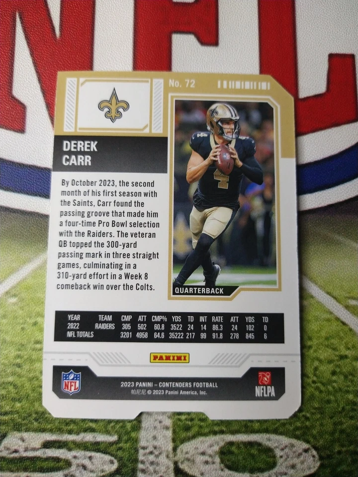 2023 Contenders Derek Carr Season Ticket Stub Parallel #3/4 #72 Saints - Image 2 of 4