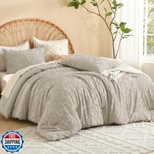 Litanika King Size Comforter Set Oatmeal, 3 Piece Khaki Boho Tuft