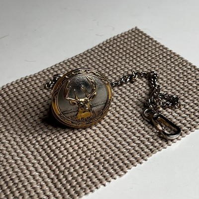 Phillip Crowe Majestic Watch Co Pocket Watch Deer Buck Two Tone Quartz Chain