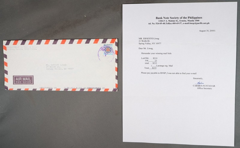Mayfairstamps Philippines 2001 Bank Note Society to Us New York cover cca_11709